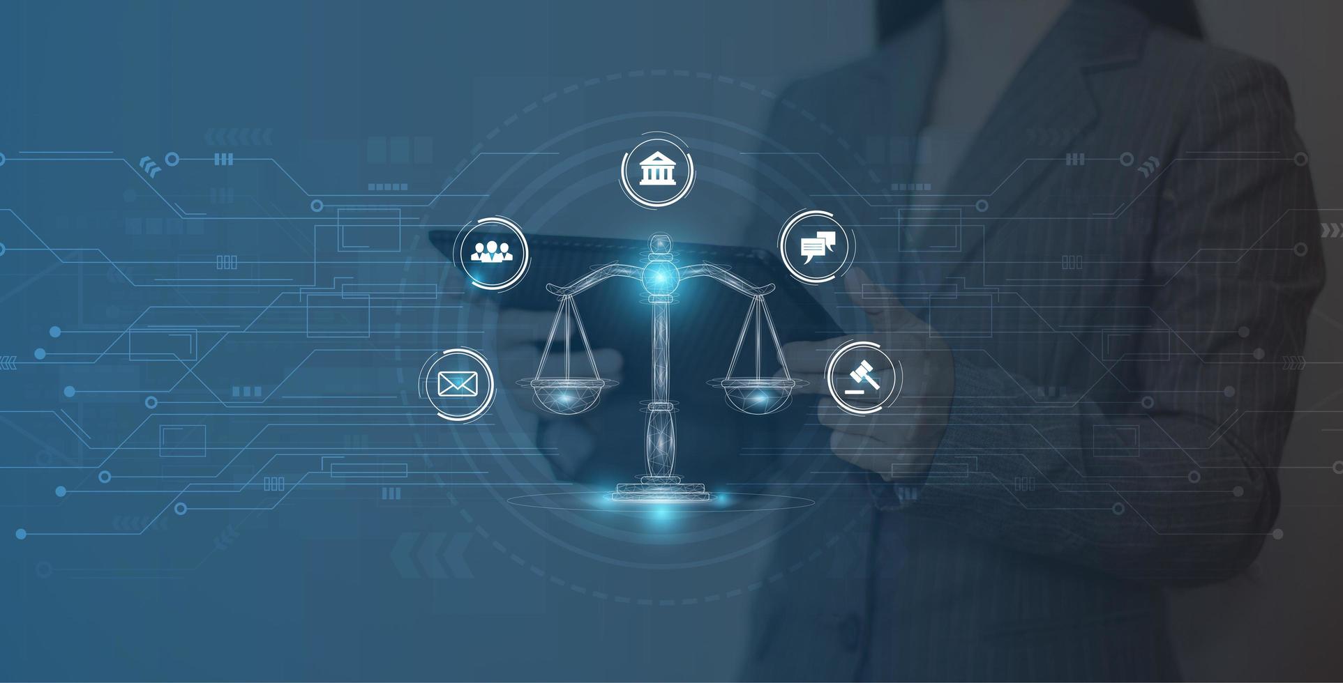 internet law concept cyber law as digital legal services labor law lawyer on dark blue blurred background free photo